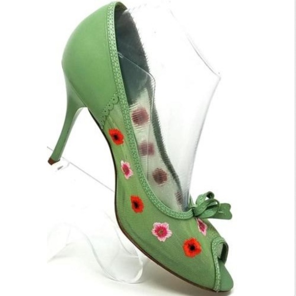 BCBGirls Shoes - BCBGirls Green Embroidered Floral Stiletto Heels!.